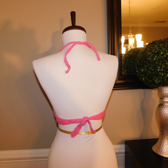 Pink Crochet Halter Top - One Size - Picture 3 of 6